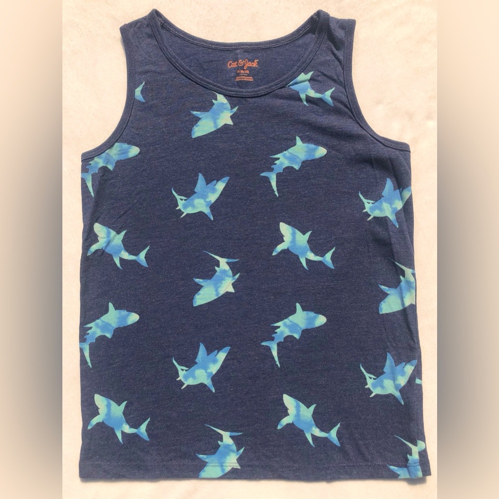 Cat & Jack Navy Shark Pattern Kids Tank Top boys size M (8/10)